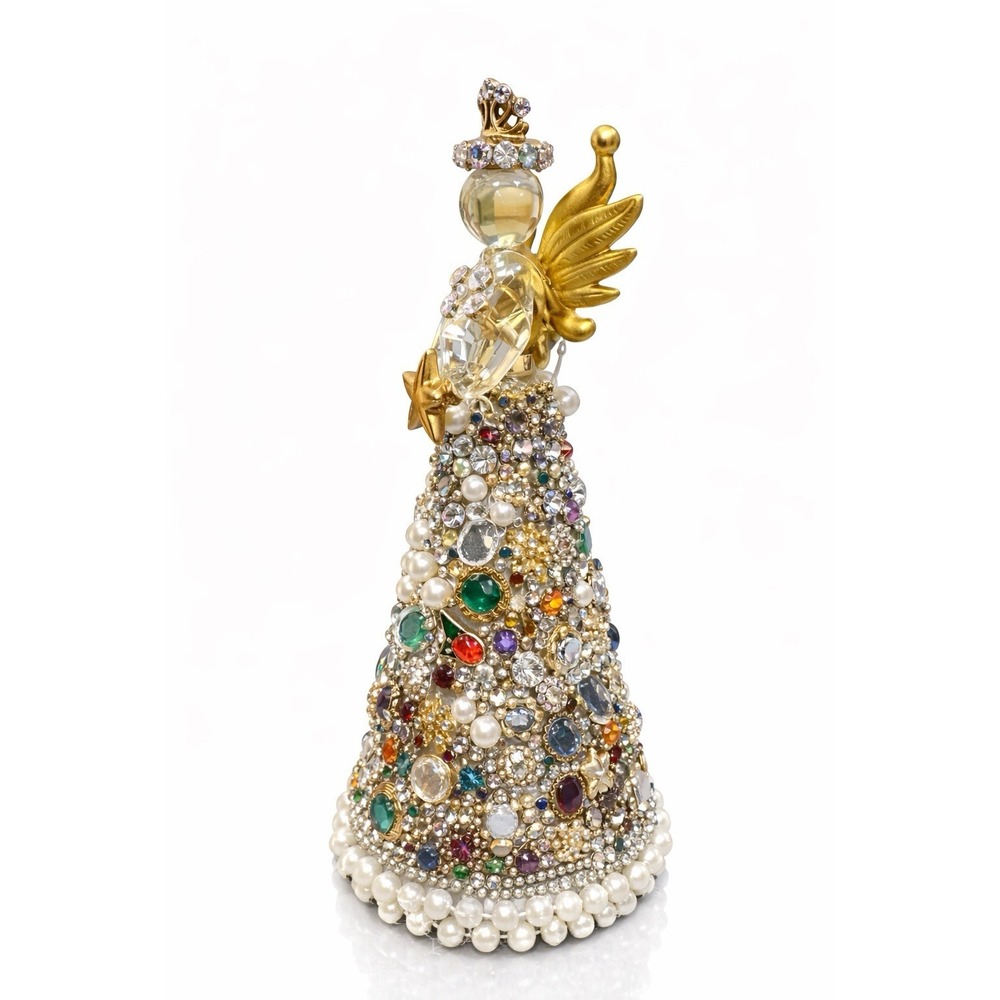 One of a Kind Jeweled Angel Figurine Rhinestone Pearl Gold Wings Decor 10" - Picture 4 of 4